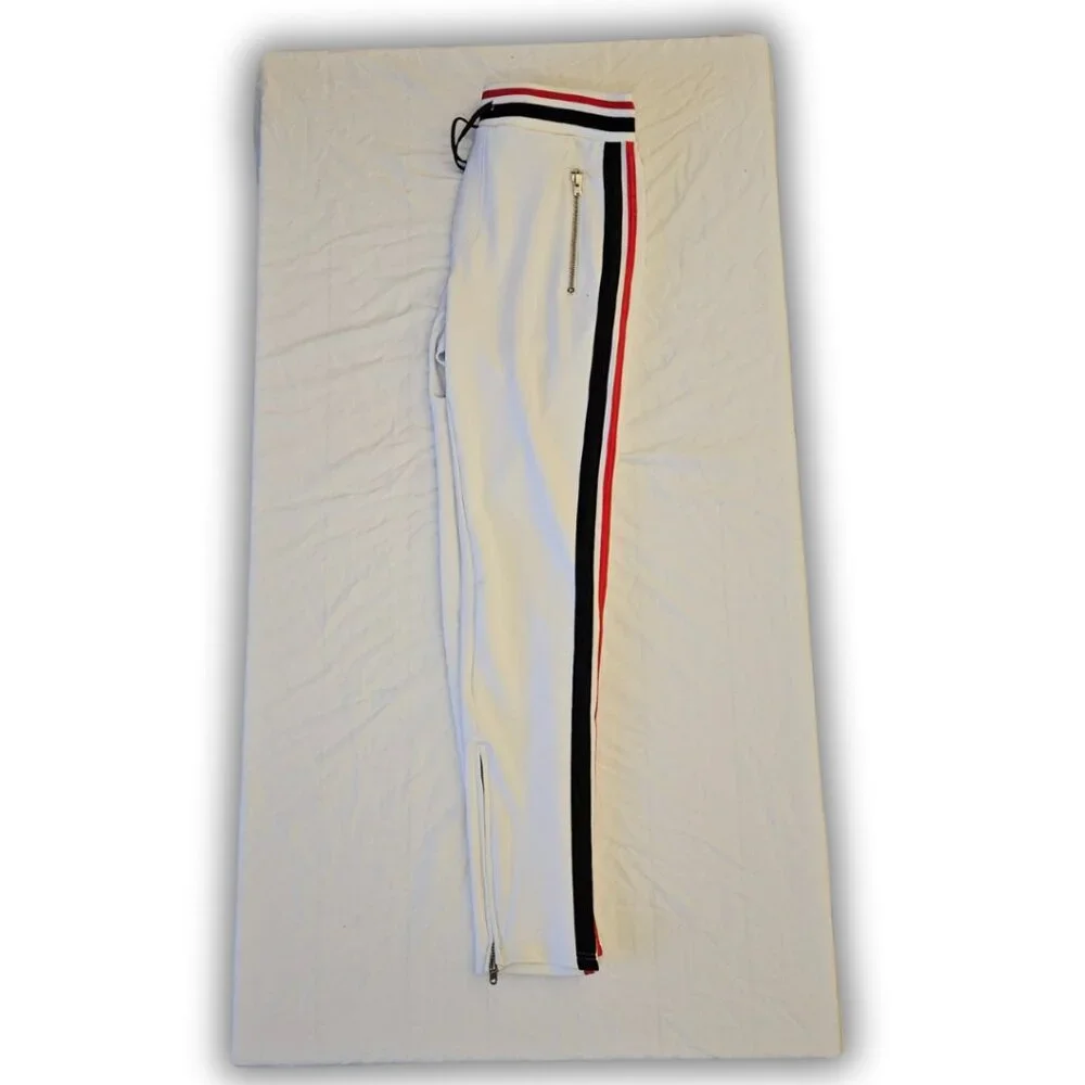 MNML WHITE STRIPED TRACK SWEATPANTS JOGGERS SIZE LARGE WAIST 32 - Picture 1 of 2